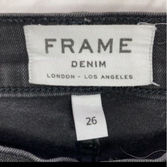 Frame Le Skinny De Jeanne Jeans in Black - Size 26 - Raw Hem, Mid-Rise, Faded - Picture 9 of 12